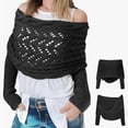 thumbnail image 1 of Scarf with Sleeves for Women,Wrap Sweater,1 Pcs Women's Shrugs,Knitted Double Sleeve Scarf,Knitted Cable Wrap,Women's Hollow Lengthening Scarf With Sleeve,Black, 1 of 7