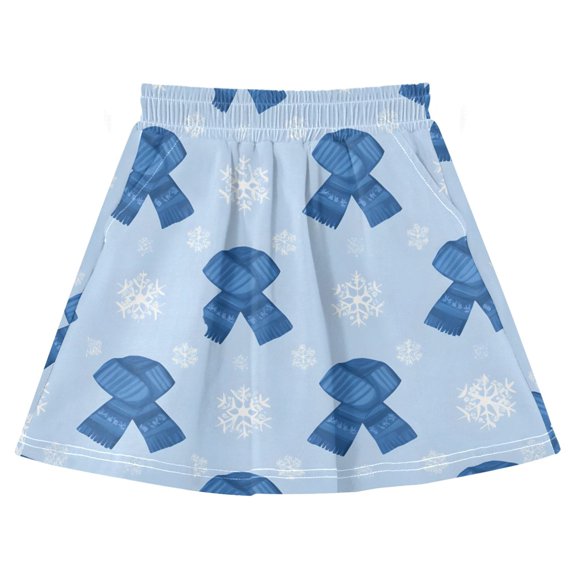 Scarf Snowflake Pattern Print Cotton Skirt Built-in Liner Elastic A-Line Flared Skirt with Pockets