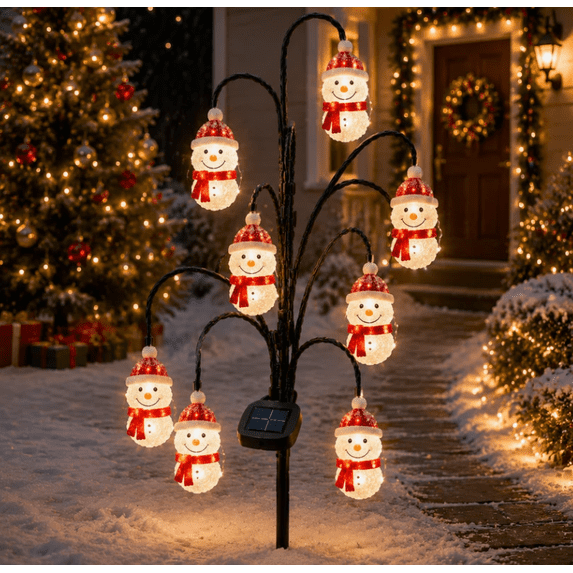 Scarf Snowman Lights Christmas Solar Tree Stake Lights Outdoor Yard Decor, Warm White LED Solar Pathway Lights
