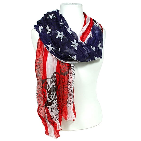 Scarf - USA Flag Print w/Skull Prints - SF-S2157