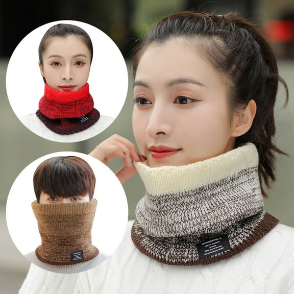 Scarf Winter Double-Layer Neck Warmer Knit Fleece Lined Circle Loop Scarves Gifts