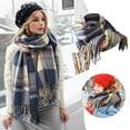Scarf Winter Plaid Scarf Women's Knitted Fringe Cape Blue 200*70cm Step