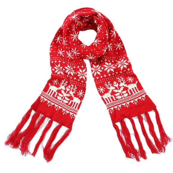 Scarf With Fringes For Men Christmas Scarf Deer Snowflake Knitted Women Men