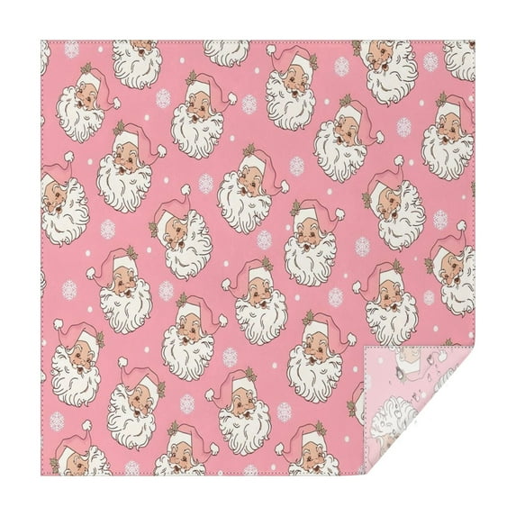 Pink Christmas Santa Pattern Square Tablecloth,Waterproof Square Table Cover,Wipeable Spillproof Washable Table Cover for Home Kitchen Party Decor 52"x52"(132x132cm)