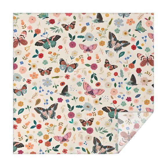 Beige Butterfly Flower Pattern Square Tablecloth,Waterproof Square Table Cover,Wipeable Spillproof Washable Table Cover for Home Kitchen Party Decor 42"X42"(107x107cm)