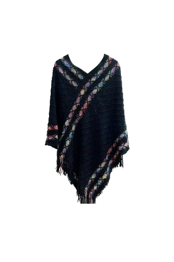 Scarf for Women Tassel Splice Poncho With Tassels Knitted Shawl Scarf Fringed Wraps Pashminas Sweater Pullover Cape Gifts for Women Winter Fall Bandana