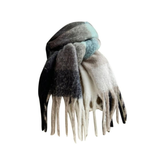 Scarf Women Woven Knitted With Colourful Check Pattern And Long Thick Fringes Warm Winter Shawl Wraps For Women