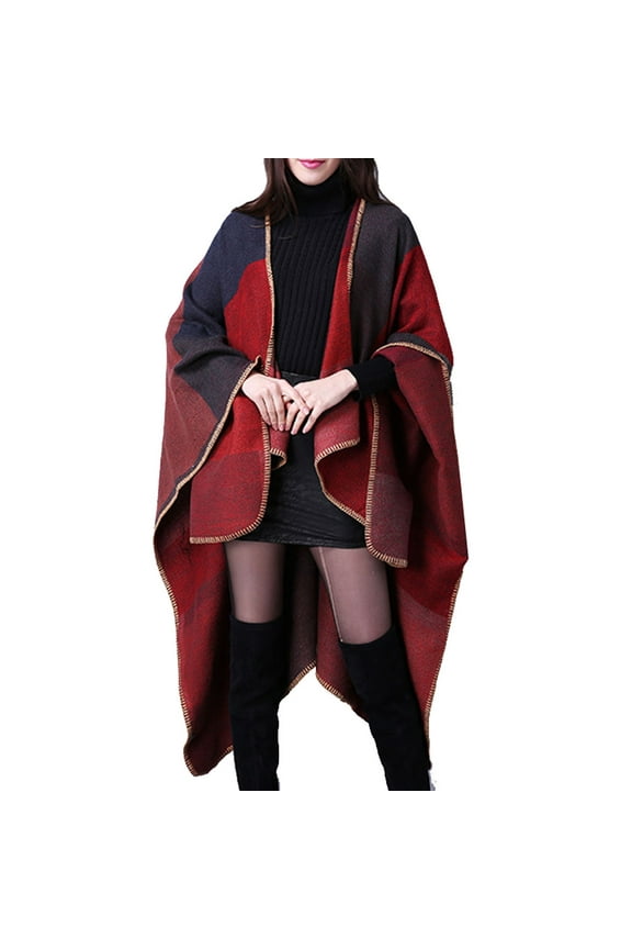 Scarf Women's Travel Plaid Shawl Wraps Open Front Poncho Cape Warm Oversized Sweaters Casual Cardigan Shawls For Fall Winter Shawl Wraps For Women