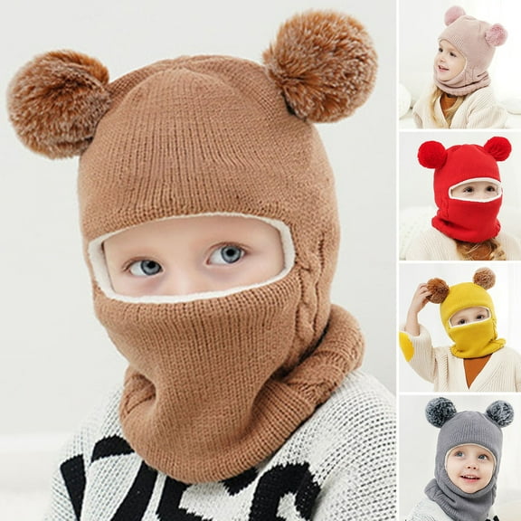 Scarf Woolen Earflap Hood Warm Skull Knit Caps，Crochet Earflap Pilot Hats Beanie Cap for Toddlers Baby Girls and Boys