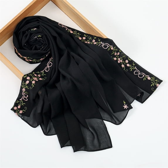 Scarf for Women AURORADY Embroidery Chiffon Lightweight Fashion Summer Fall Scarf Wrap Shawl for Women Black One Size Scarf