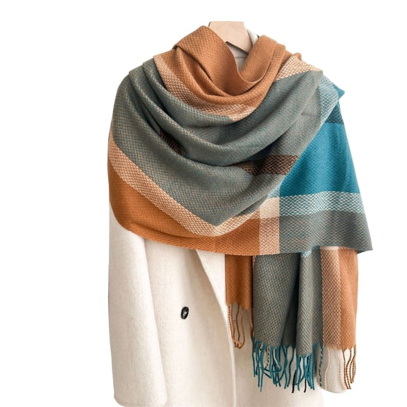 Scarf for Women CHAYERL Ladies' Autumn And Winter Warm Fringed Plaid Scarves College Style Colorful Imitation Shawls Medium Length Scarves Scarf