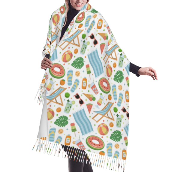 Scarf for Women - Cartoon summer slingchair beach towel Fashion Pashmina Long Shawl Wraps for Women Fall Winter Soft Scarf with Fringe
