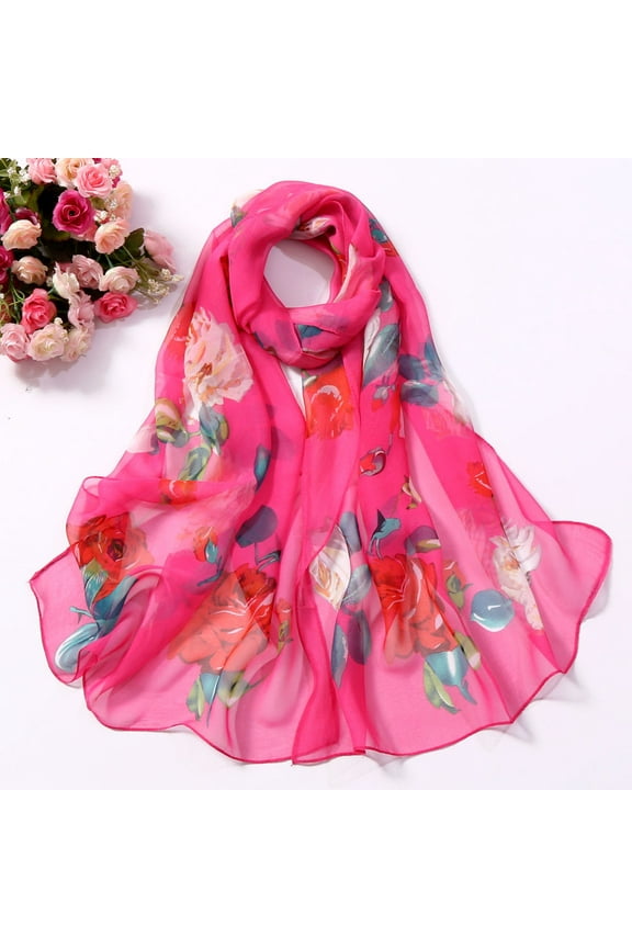 Scarf for Women Fashion Roses Printing Long Soft Wrap Scarf Simulation Silk Shawl Scarves Winter Fall Bandana