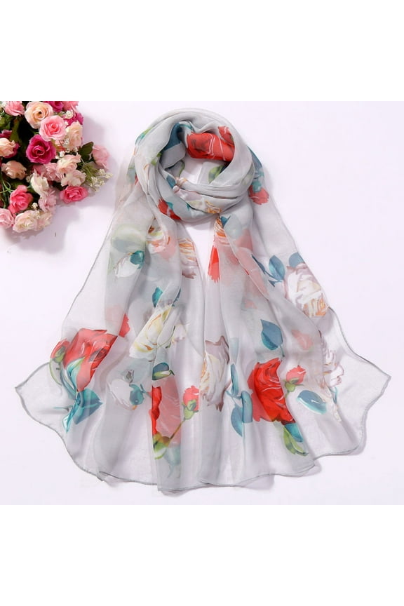 Scarf for Women Fashion Roses Printing Long Soft Wrap Scarf Simulation Silk Shawl Scarves Winter Fall Bandana