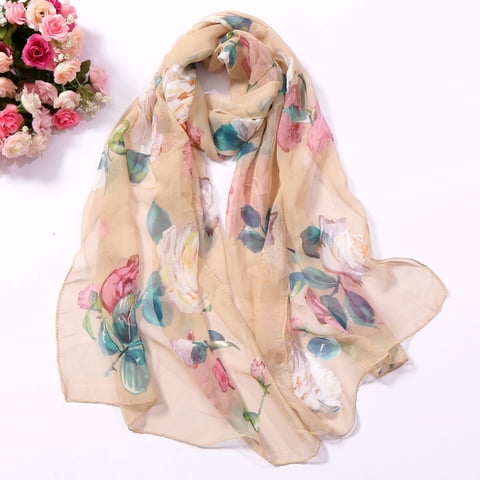 Scarf for Women Fashion Roses Printing Long Soft Wrap Scarf Simulation Silk Shawl Scarves Winter Fall Bandana
