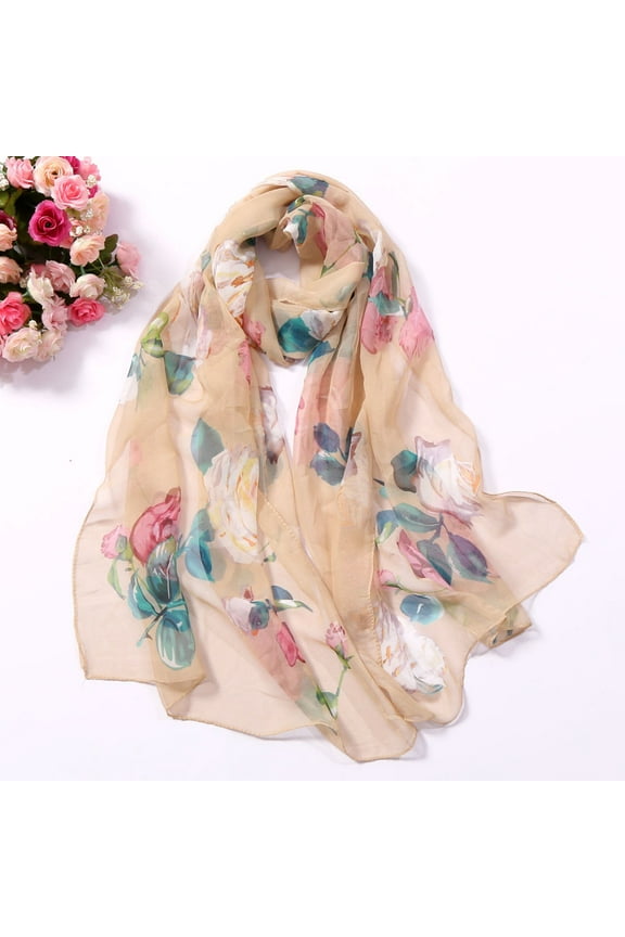 Scarf for Women Fashion Roses Printing Long Soft Wrap Scarf Simulation Silk Shawl Scarves Winter Fall Bandana