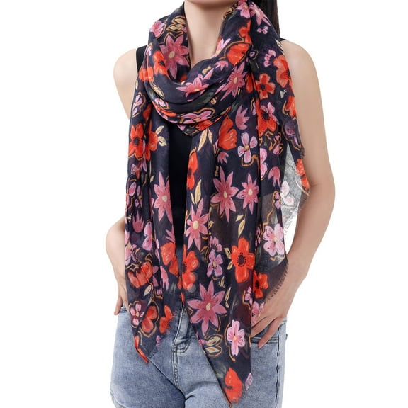 Scarf for Women Lightweight Fashion Scarves Shawl Wraps Pashmina (Barcelona Collections 49 -Black and Red Flower Pattern)
