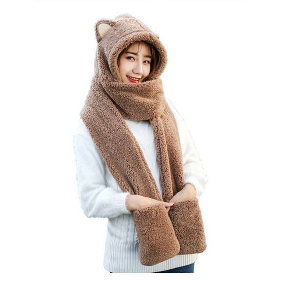 Scarf for Women Scarves for Women Lightweight Women Cute Thick Hat Ear Protectors Warm Plush Hat Scarf Gloves Set