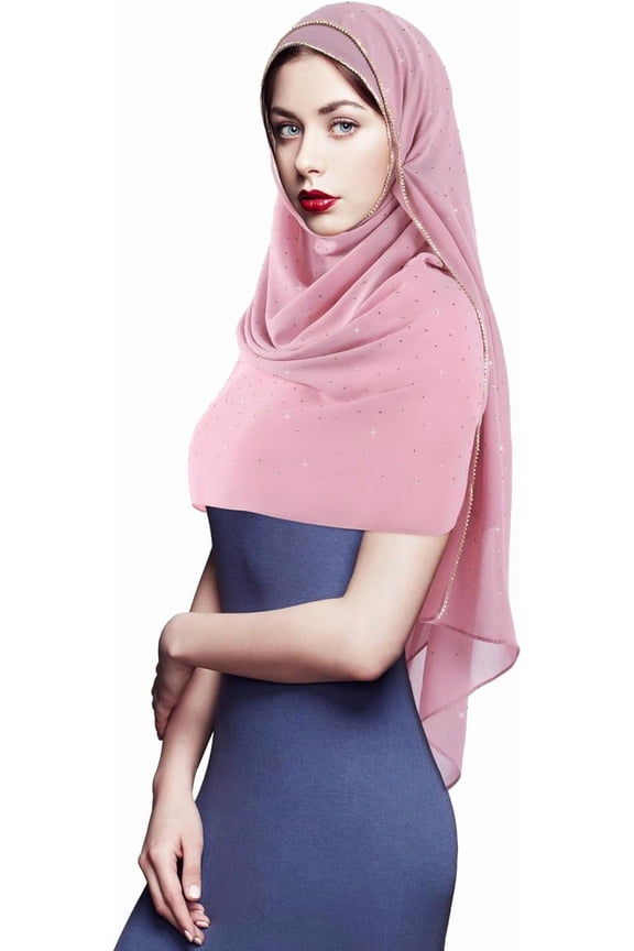 Scarf for Women Soft Chiffon Rhinestone Long Scarf Shawl Fashion Muslim Hijab Head Wrap Scarves