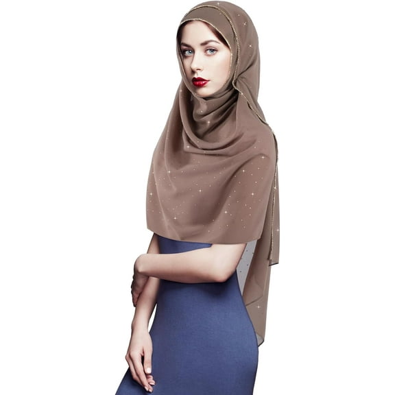 Scarf for Women Soft Chiffon Rhinestone Long Scarf Shawl Fashion Muslim Hijab Head Wrap Scarves