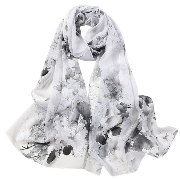 Scarf for Women Summer! Yigetop Fashion Women Flower Print Long Soft Wrap Scarf Simulation Silk Shawl Scarves Women Scarf Summer Grey One Size
