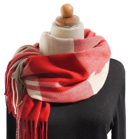 Scarf for Women Thick Warm Plaid Scarf Large Scarves Soft Lined Long Scarves Cold Weather Long Shawl Winter Scarf Red One Size