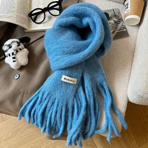 Scarf for Women Winter Womens Tassel Blanket Scarf (Blue One Size)