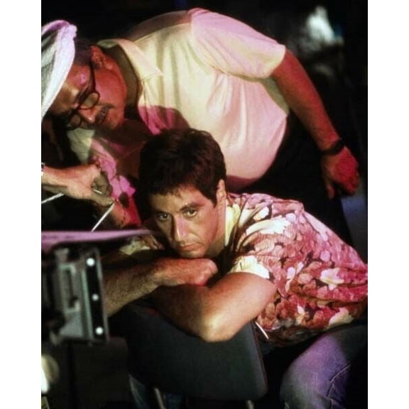 Scarface 1983 Al Pacino in Hawaiian shirt prepares to film a scene 16x20 Poster