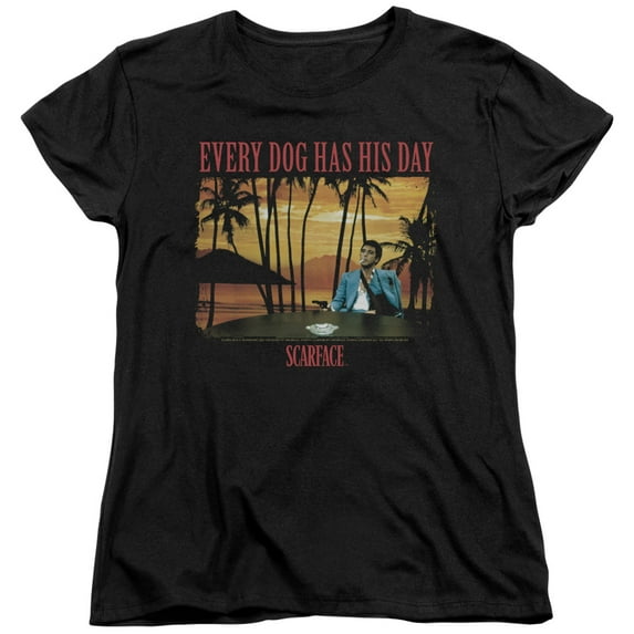 Trevco Sportswear UNI672-WT-2 Scarface A Dog Day Womens Short Sleeve T-Shirt, Black - Medium