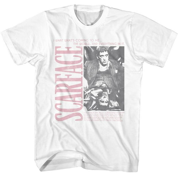 Scarface BW Photo W Synopsis White Adult T-Shirt