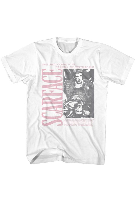 Scarface BW Photo W Synopsis White Adult T-Shirt