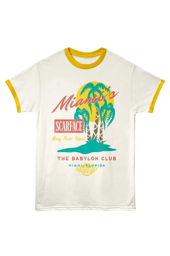 Scarface Babylon Club Miami Ringer T Shirt (Ivory, Adult2XL)
