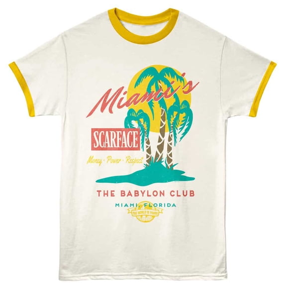 Scarface Babylon Club Miami Ringer T Shirt (Ivory, AdultS)