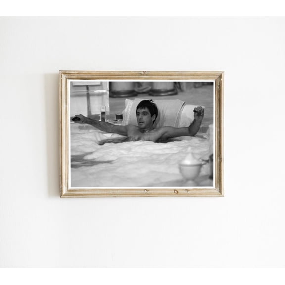 Scarface Bathroom, Funny Bathroom Decor, Black and White, Toilet Print, Restroom Decor, Toilet Humor, Wall Art, Unframed Canvas Size 16x24