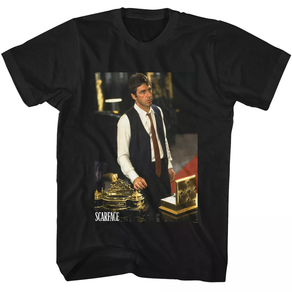 Scarface Classic Movie Tony Montana With Cocaine Box On Desk Men's T ...