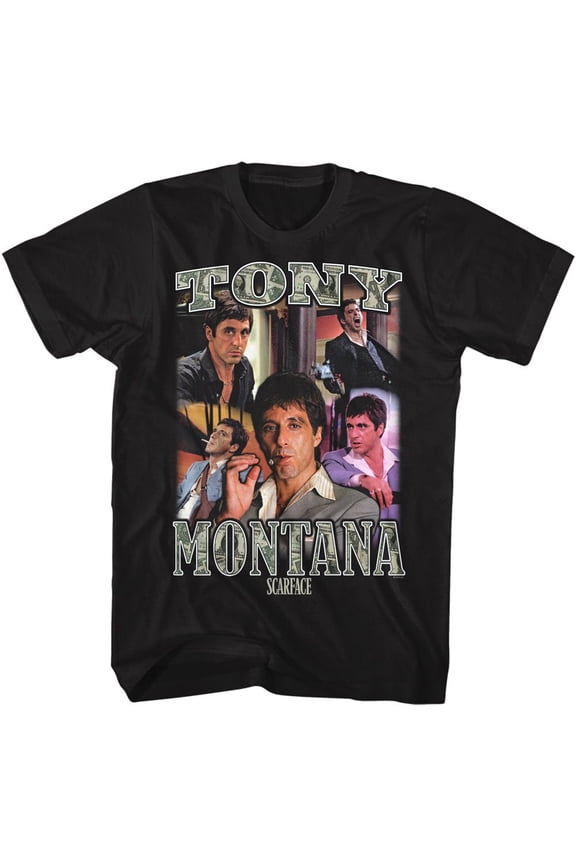 Scarface Collage 2 Black Adult T-Shirt S
