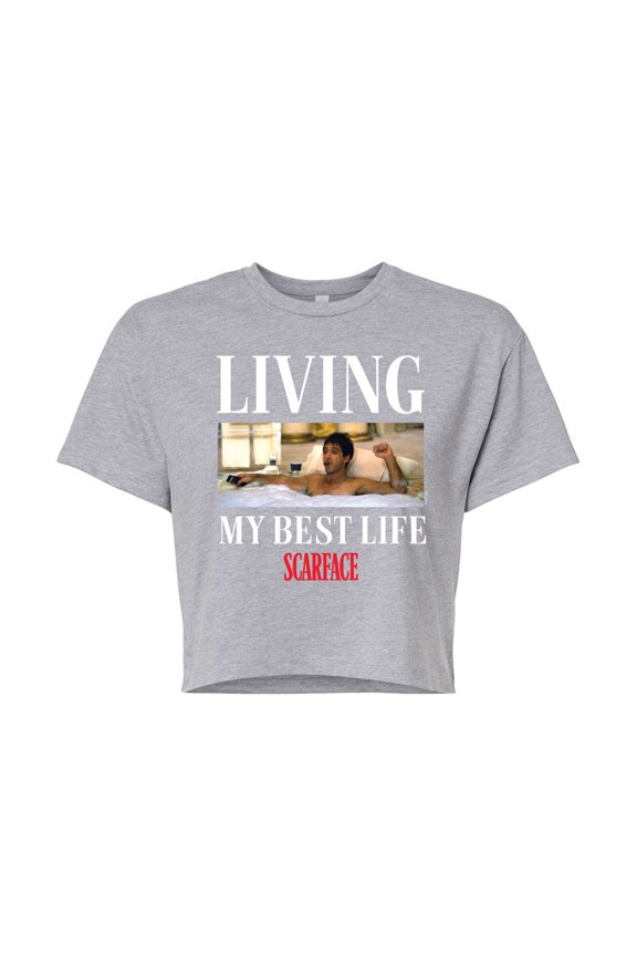 - Living My Best Life - Juniors Cropped Short Sleeve Graphic T-Shirt
