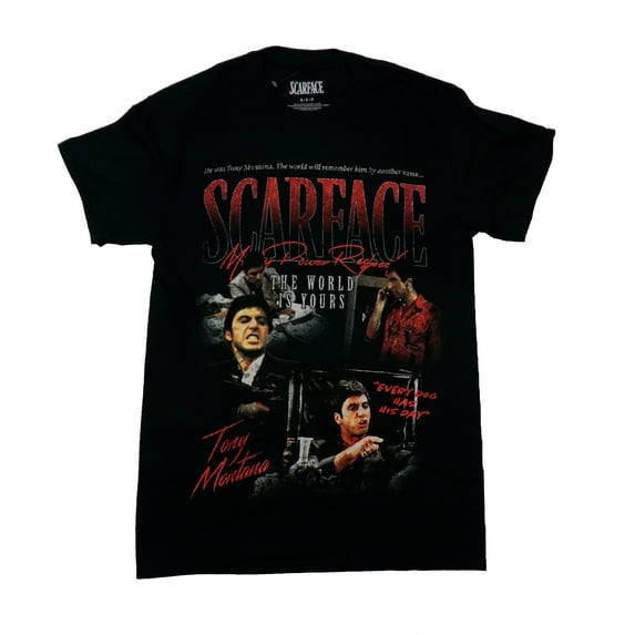 Scarface Mens T-Shirt - Move Scenes and Quotes The World Is Yours (Small)