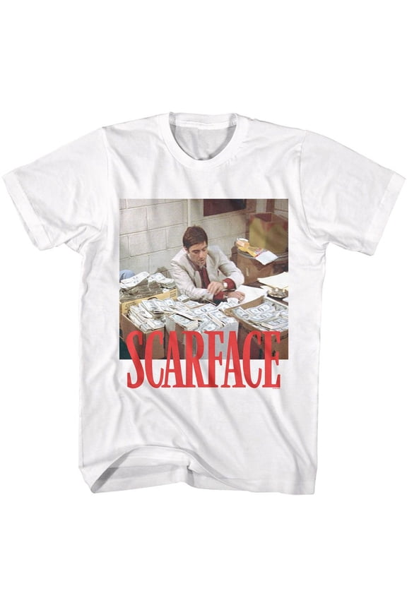 Scarface Money Stacks White Adult T-Shirt