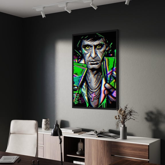 Scarface Neon Canvas Wall Art | Tony Montana Poster Print | Iconic Gangster Movie Decor | Al Pacino Money Pop Art, Unframed Poster Size 24x36