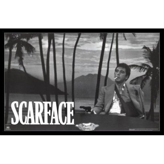 Scarface Palm Tress Bw Laminated & Framed Poster (36 x 24)
