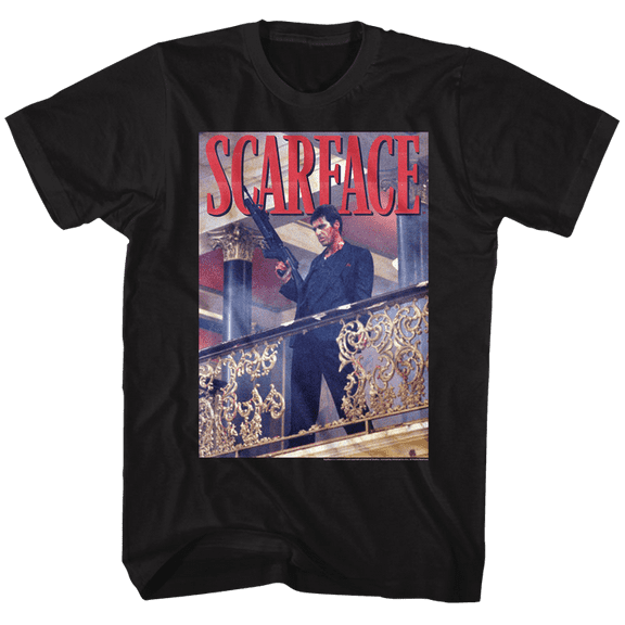 Scarface Railing Shot Black Adult T-Shirt 5Xl