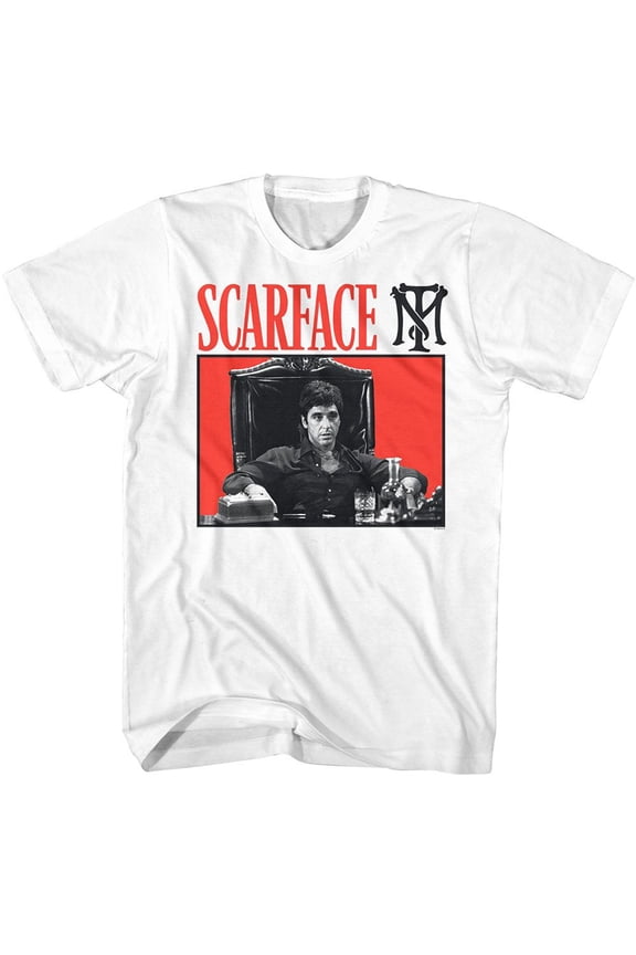 Scarface Red Bg White Adult T-Shirt