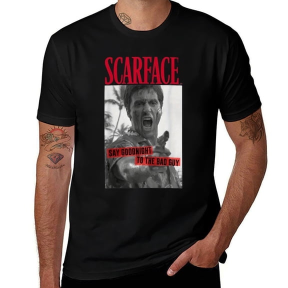 Scarface Say Goodnight To The Bad Guy Mens T Shirts Cotton Short Sleeve T-Shirt Crew Neck Tees Casual Shirt
