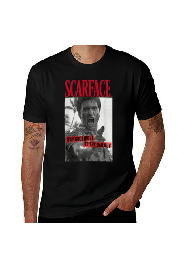 Scarface Say Goodnight To The Bad Guy Mens T Shirts Cotton Short Sleeve T-Shirt Crew Neck Tees Casual Shirt