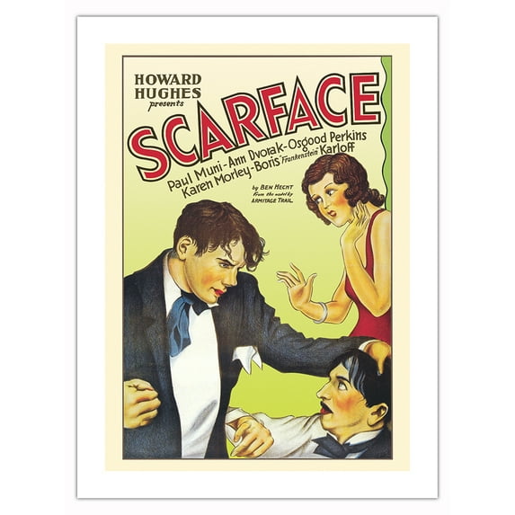 Scarface - Starring Paul Muni Boris Karloff - Vintage Film Movie Poster c.1932 - Bamboo Fine Art 290gsm Paper (Unframed) 12x16in