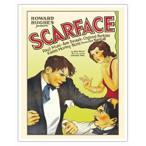 Scarface - Starring Paul Muni Boris Karloff - Vintage Film Movie Poster c.1932 - Fine Art Matte Paper Print (Unframed) 16x20in