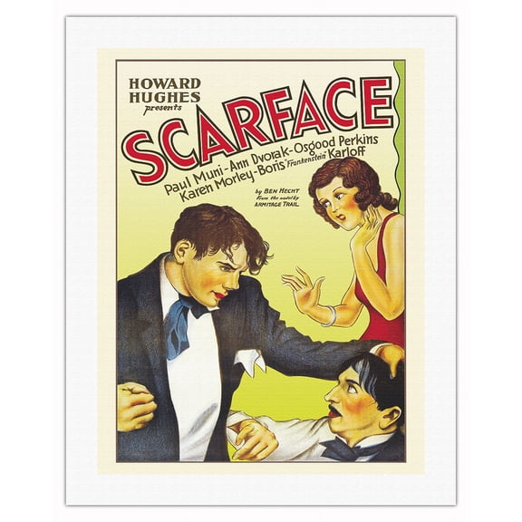 Scarface - Starring Paul Muni Boris Karloff - Vintage Film Movie Poster c.1932 - Fine Art Rolled Canvas Print 20in x 26in