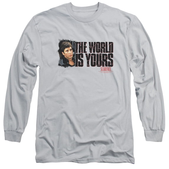 Scarface The World Is Yours Long Sleeve T-Shirt Adult 18/1 Silver