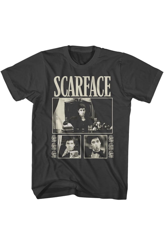 Scarface Three Photos With Roses Smoke Adult T-Shirt S